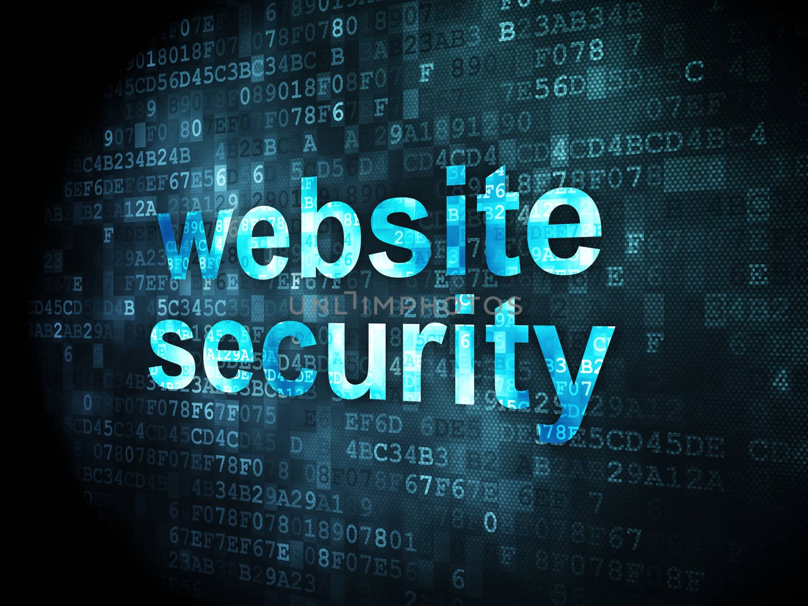 Security concept: pixelated words website security on digital background, 3d render