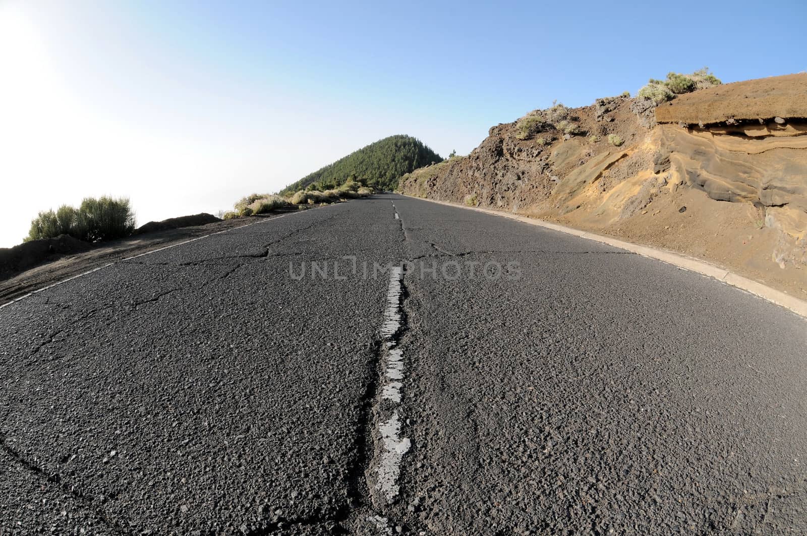 One Lonely Road in the Desert in Tenerife, Spain