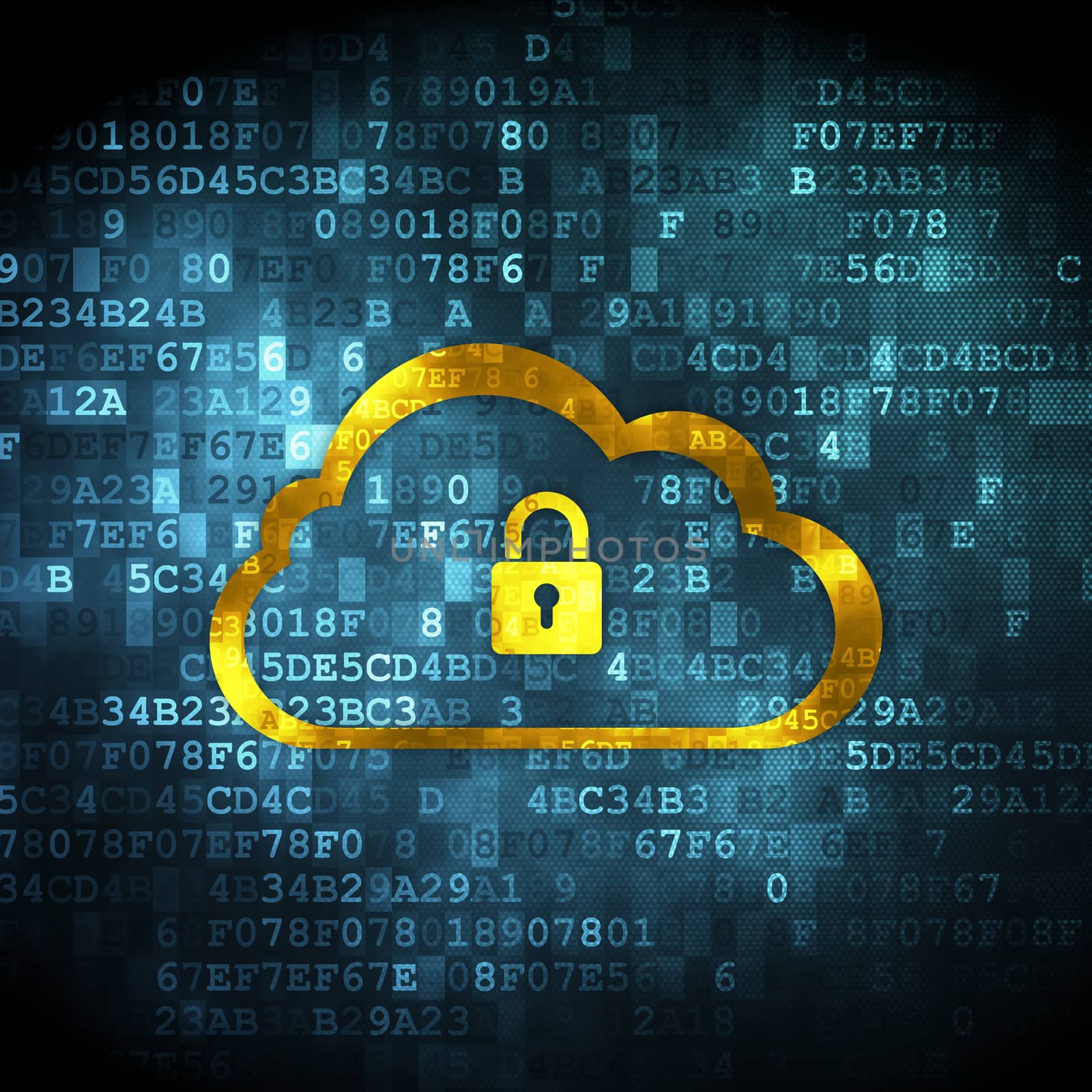 Cloud computing concept: Cloud With Padlock on digital backgroun by maxkabakov