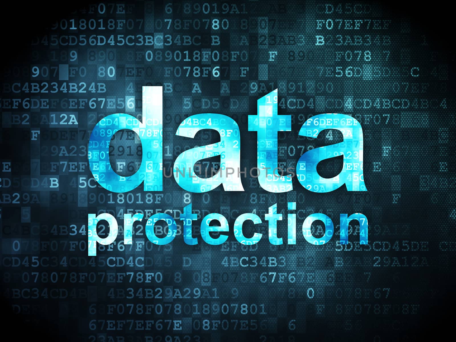 Safety concept: pixelated words Data Protection on digital background, 3d render