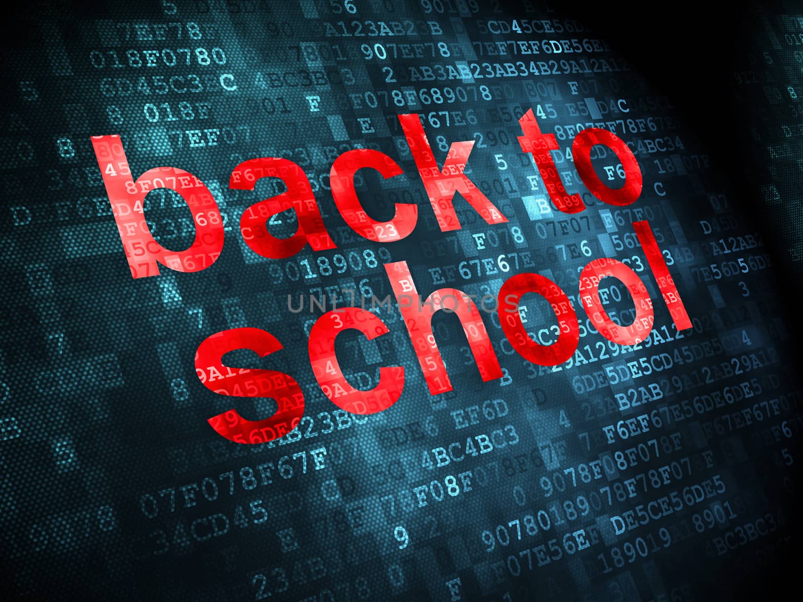 Education concept: pixelated words Back to School on digital background, 3d render