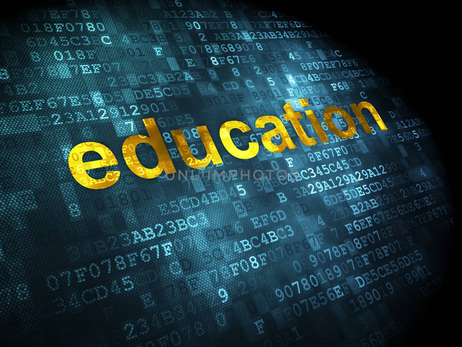 Education concept: pixelated words Education on digital background, 3d render