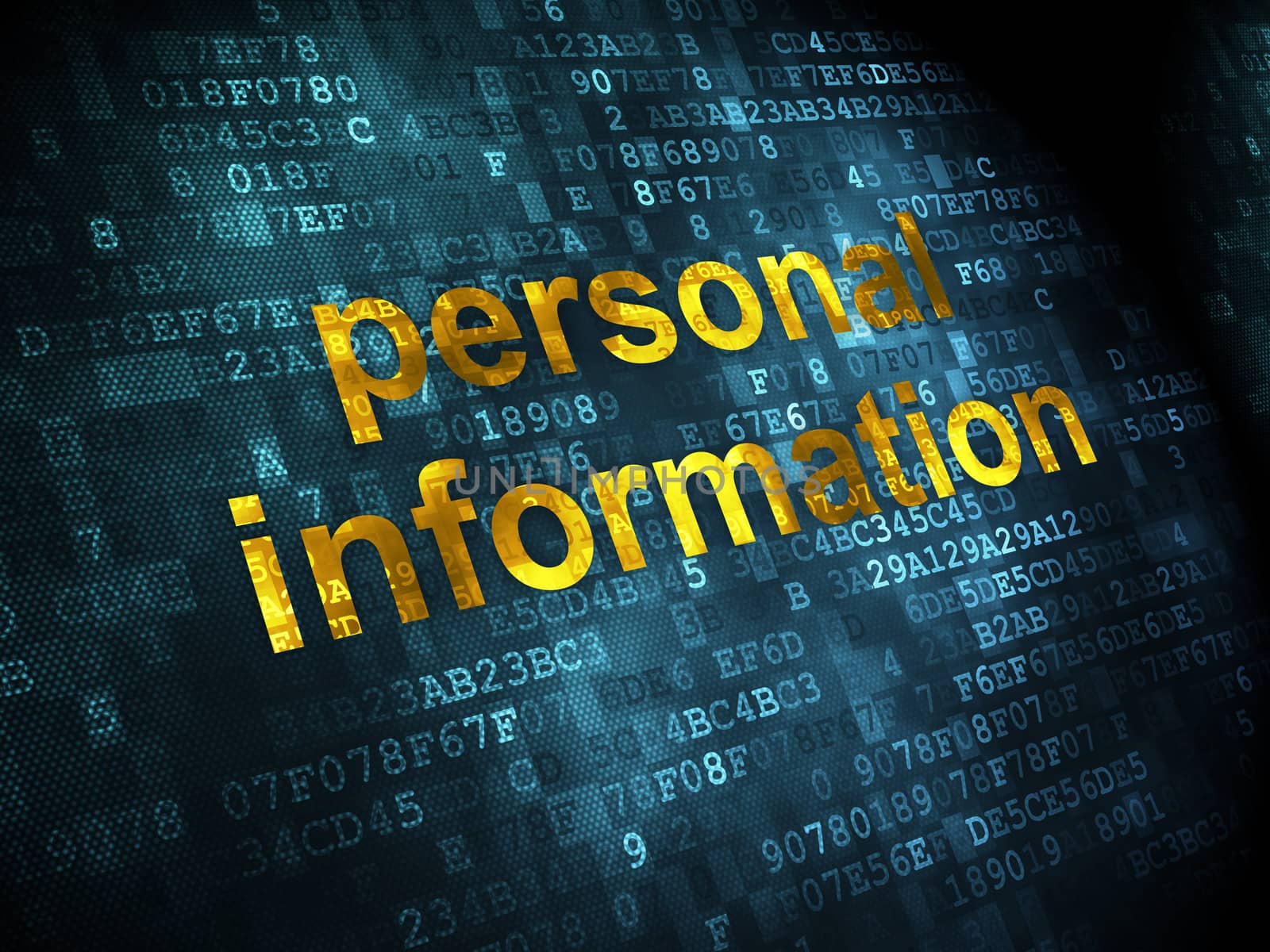 Protection concept: pixelated words Personal Information on digital background, 3d render