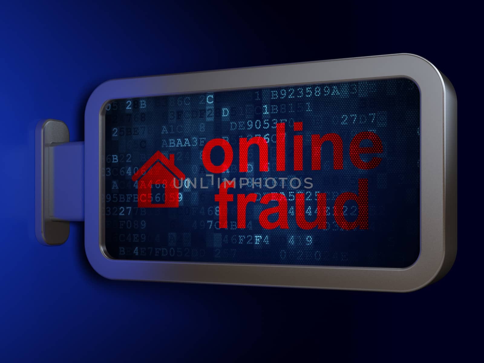 Security concept: Online Fraud and Home on advertising billboard background, 3d render