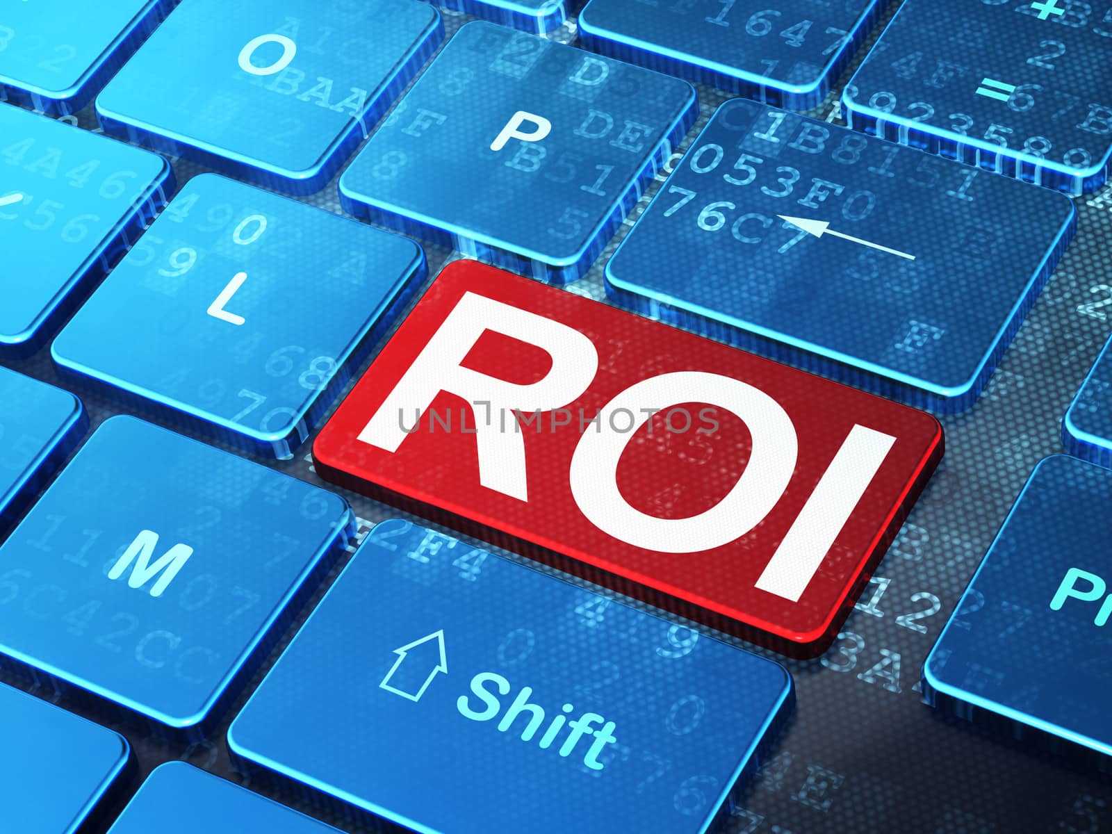 Finance concept: ROI on computer keyboard background by maxkabakov