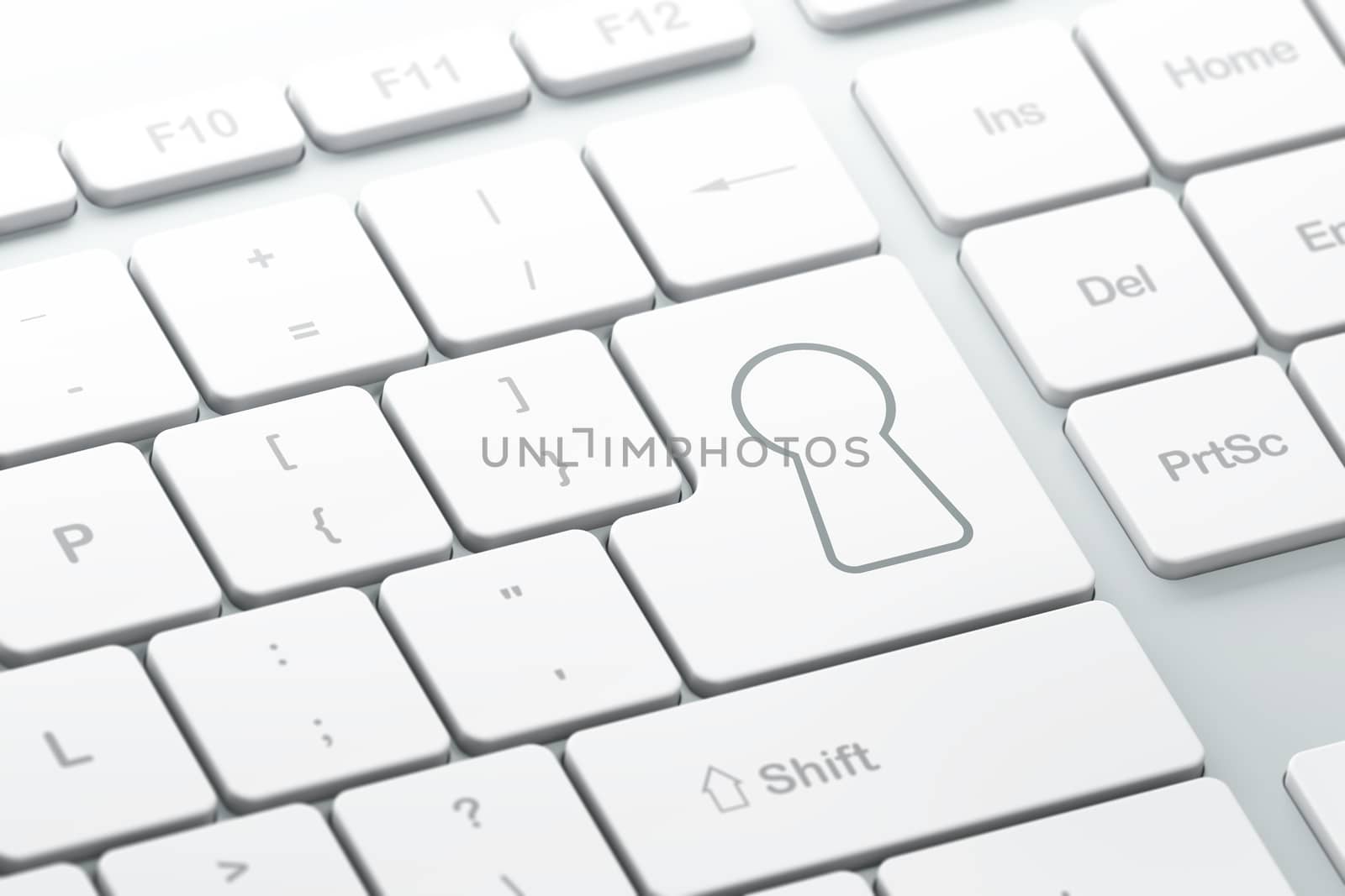 Security concept: Keyhole on computer keyboard background by maxkabakov