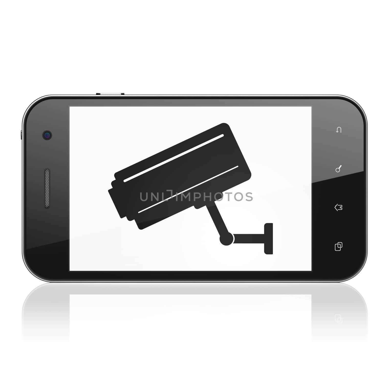 Protection concept: Cctv Camera on smartphone by maxkabakov