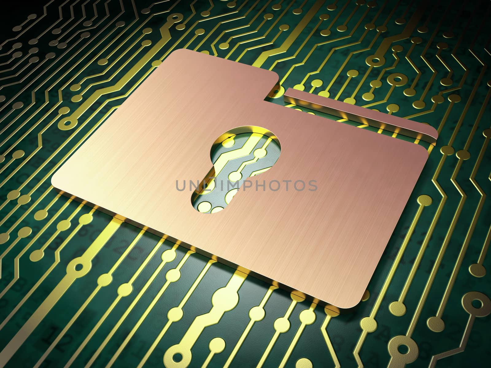 Finance concept: Folder With Keyhole on circuit board background by maxkabakov