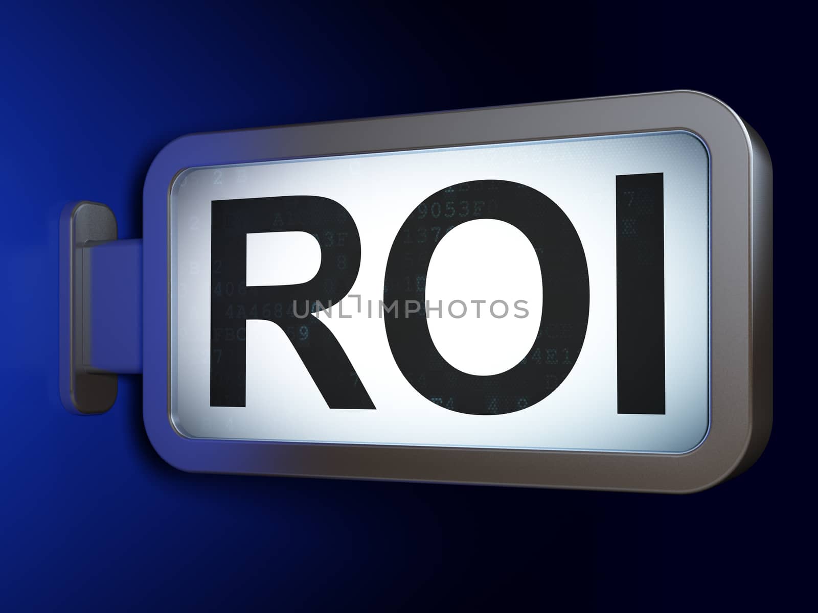 Finance concept: ROI on advertising billboard background, 3d render