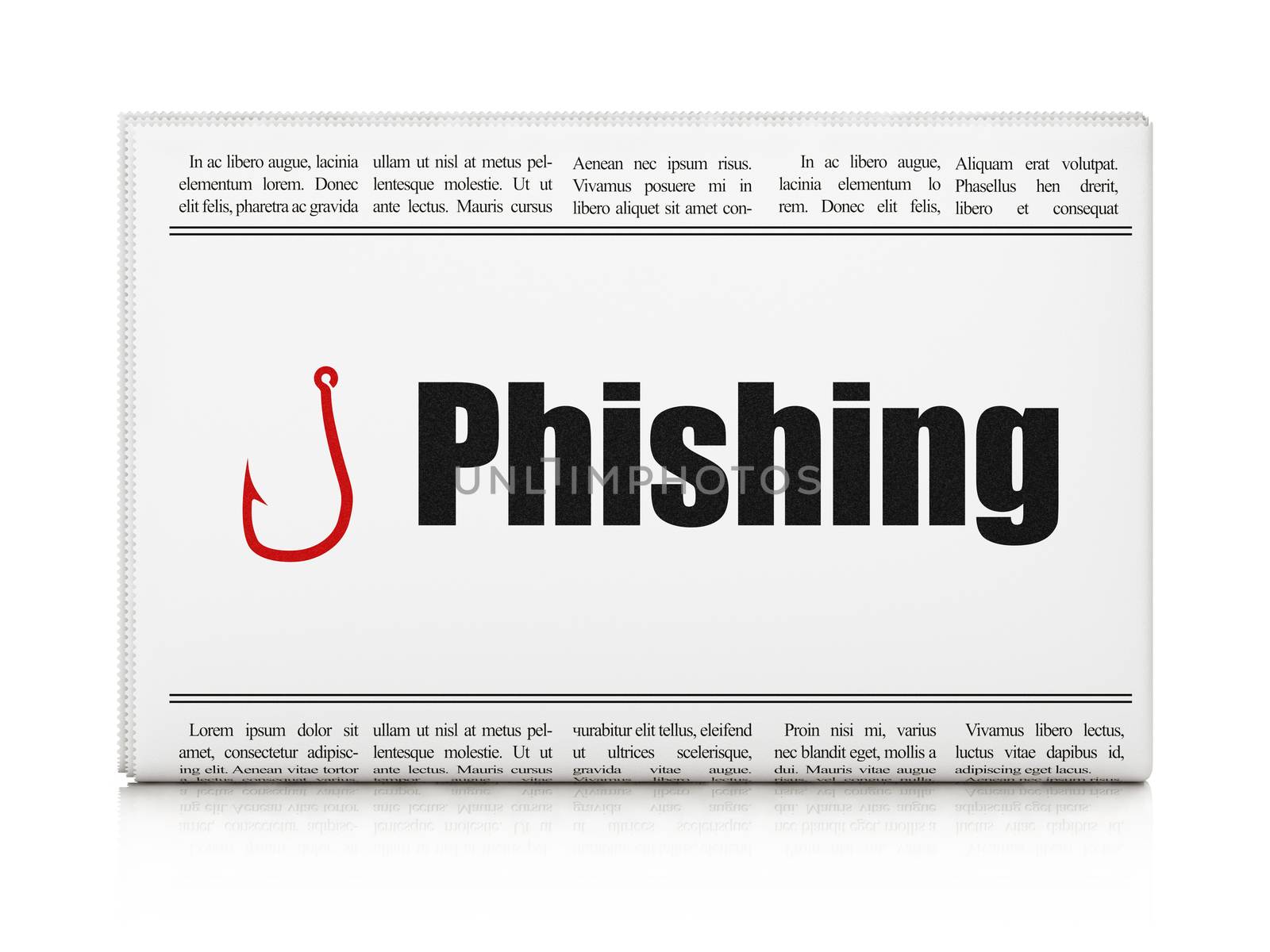 Safety news concept: newspaper with Phishing and Fishing Hook by maxkabakov