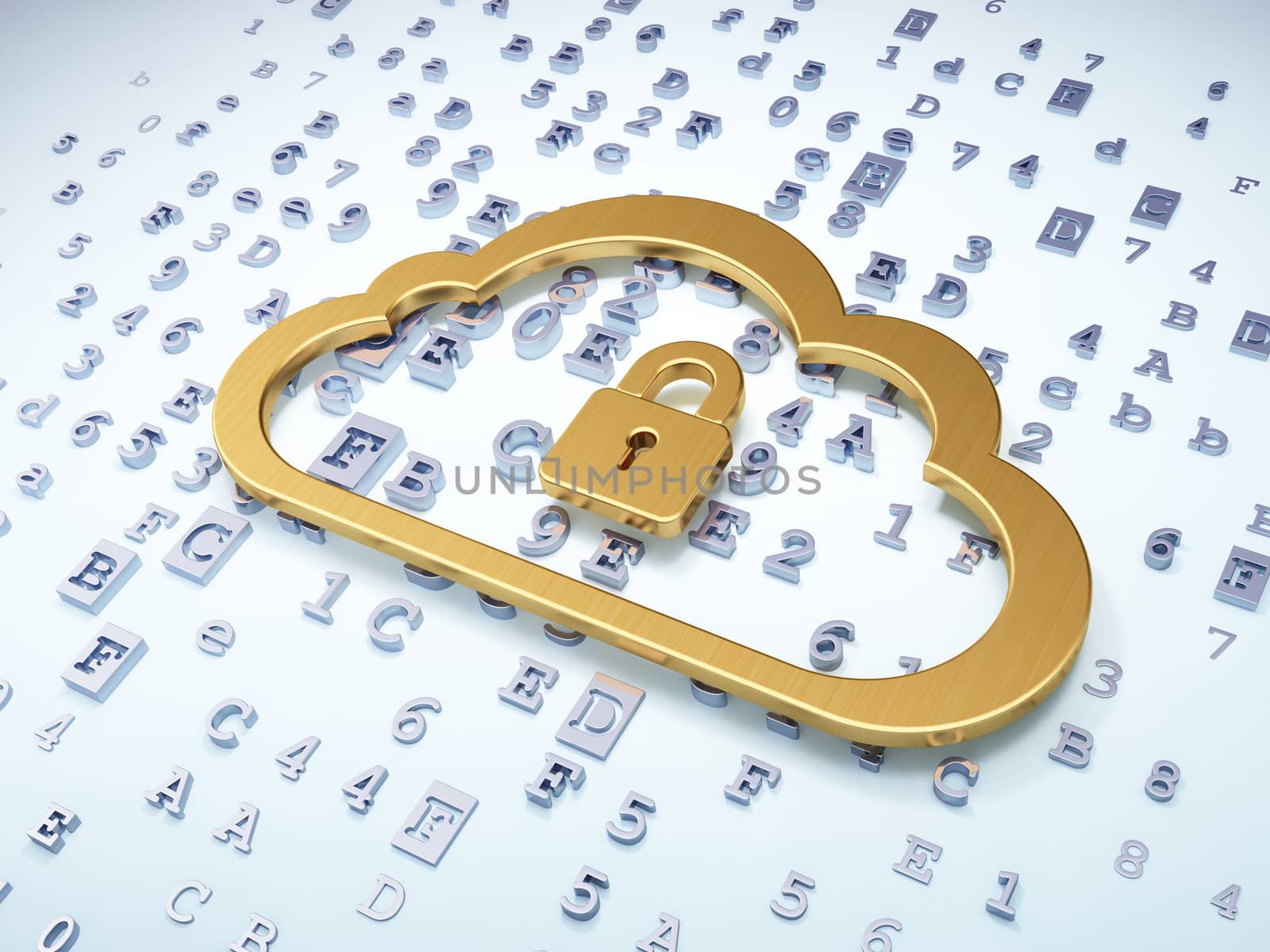 Cloud networking concept: Golden Cloud With Padlock on digital b by maxkabakov