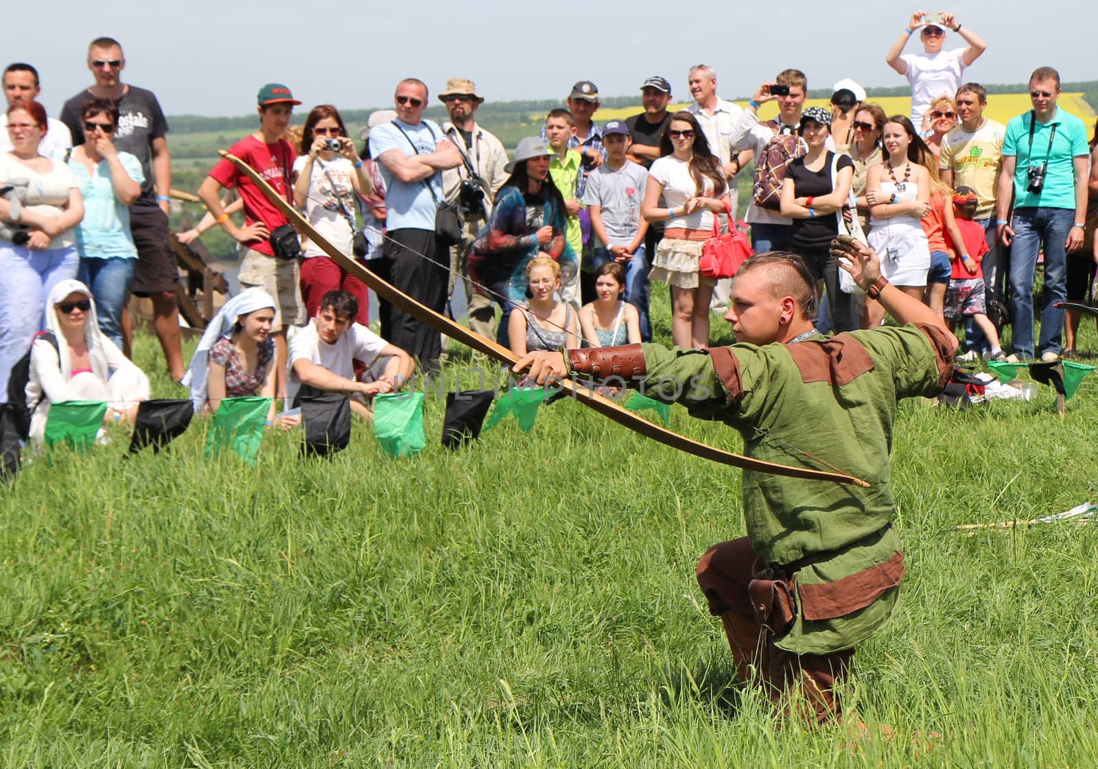 KHOTYN - MAY 10: Unidentified archer during Festival Medieval Khotyn on May 10, Ukraine