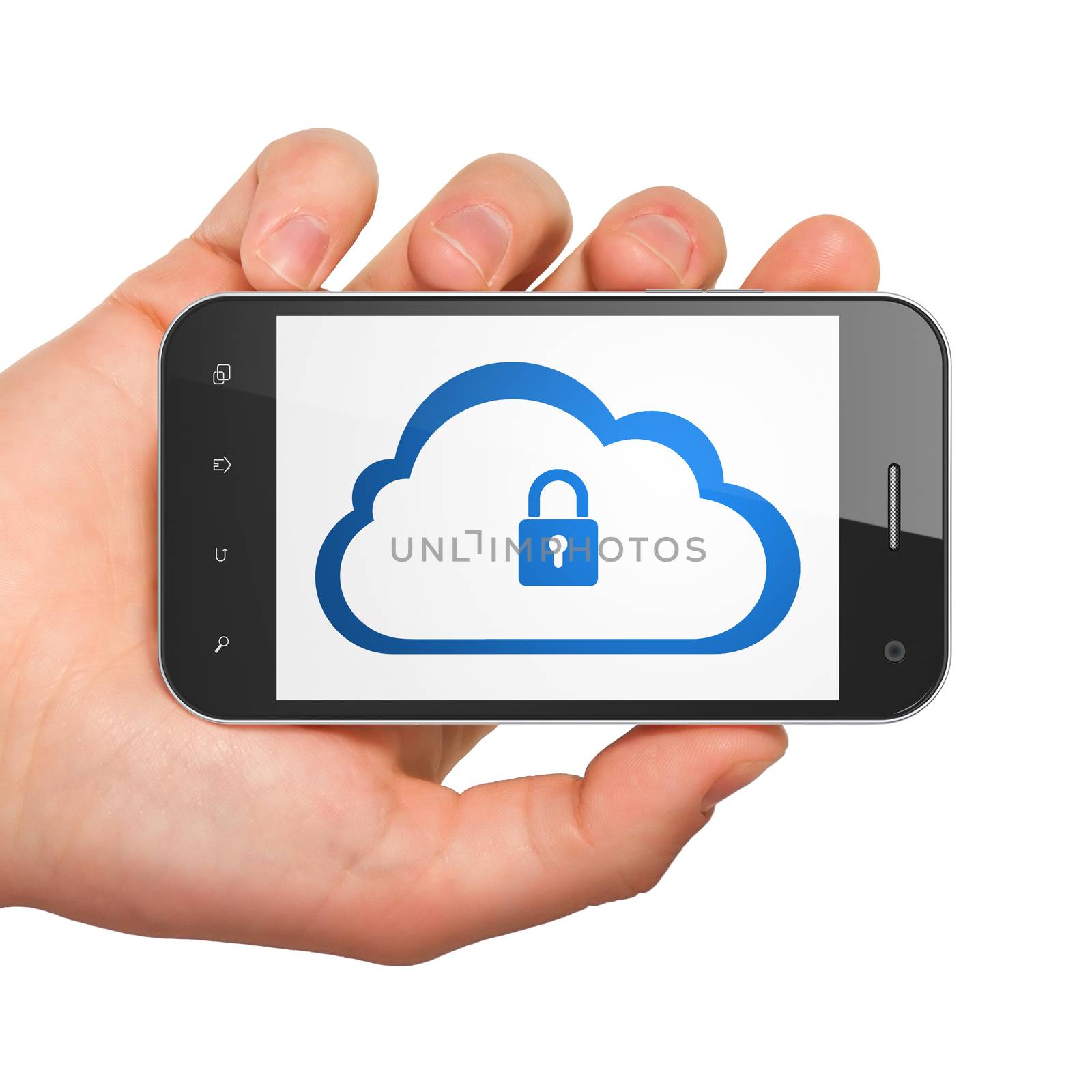 Cloud networking concept: Cloud With Padlock on smartphone by maxkabakov