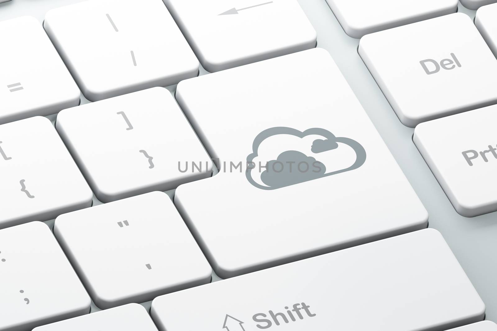 Cloud computing concept: Enter button with Cloud on computer keyboard background, 3d render