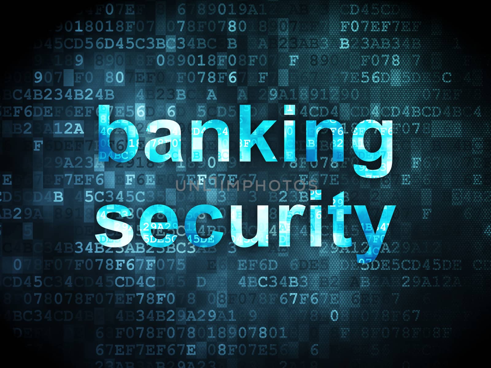 Security concept: pixelated words Banking Security on digital background, 3d render