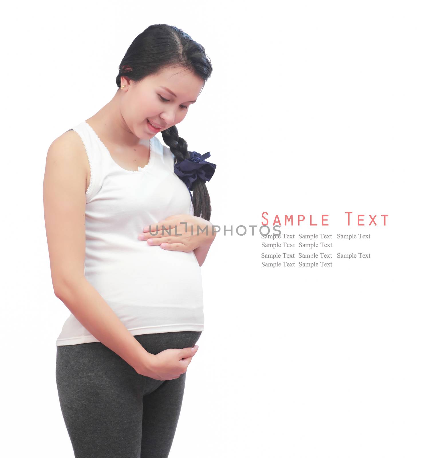 Pregnant woman on a white background.