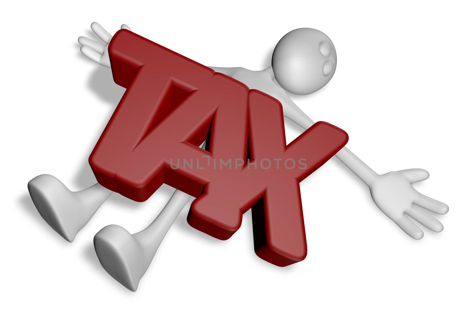 cartoon guy under the word tax - 3d illustration
