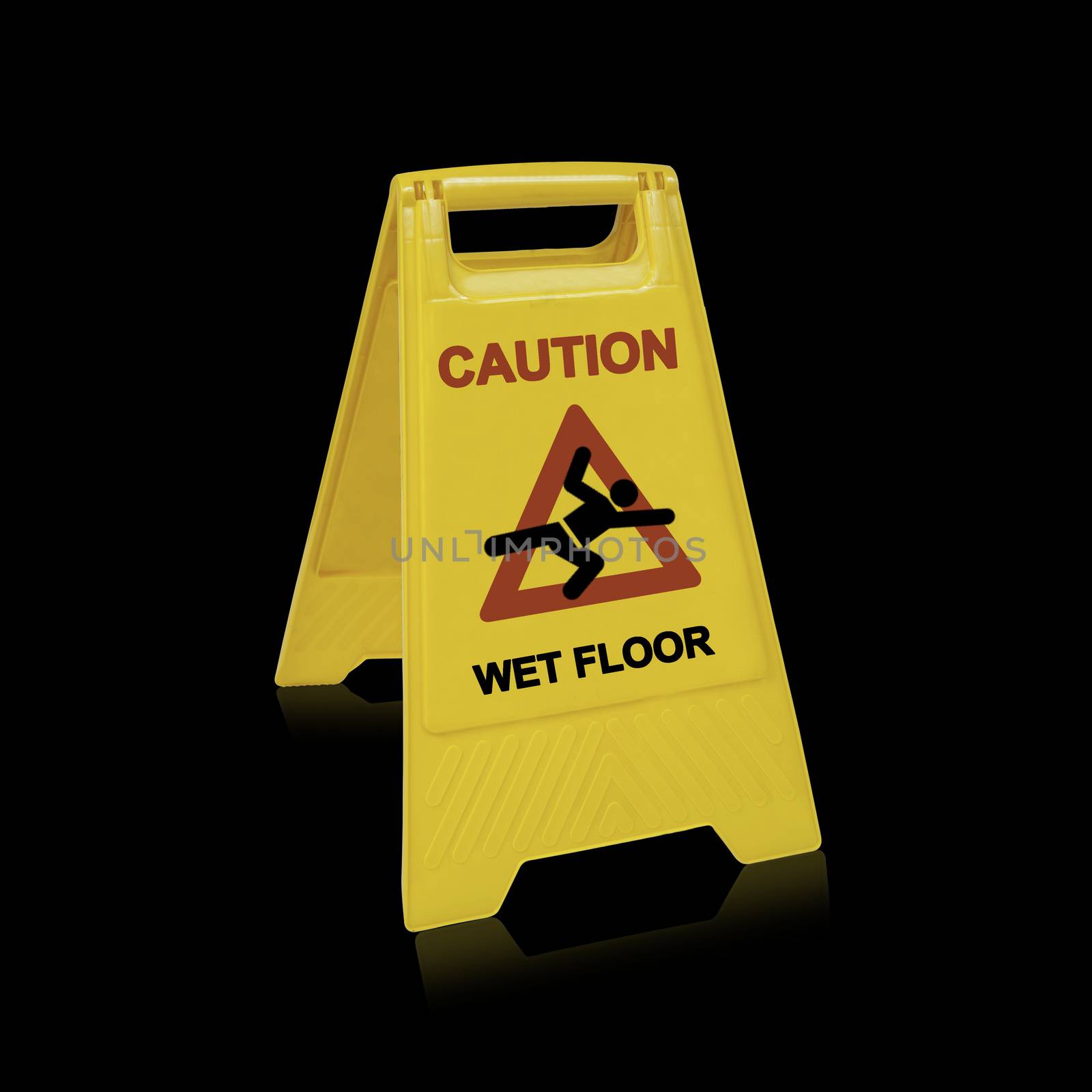 Yellow sign that alerts for wet floor. (with clipping work path)