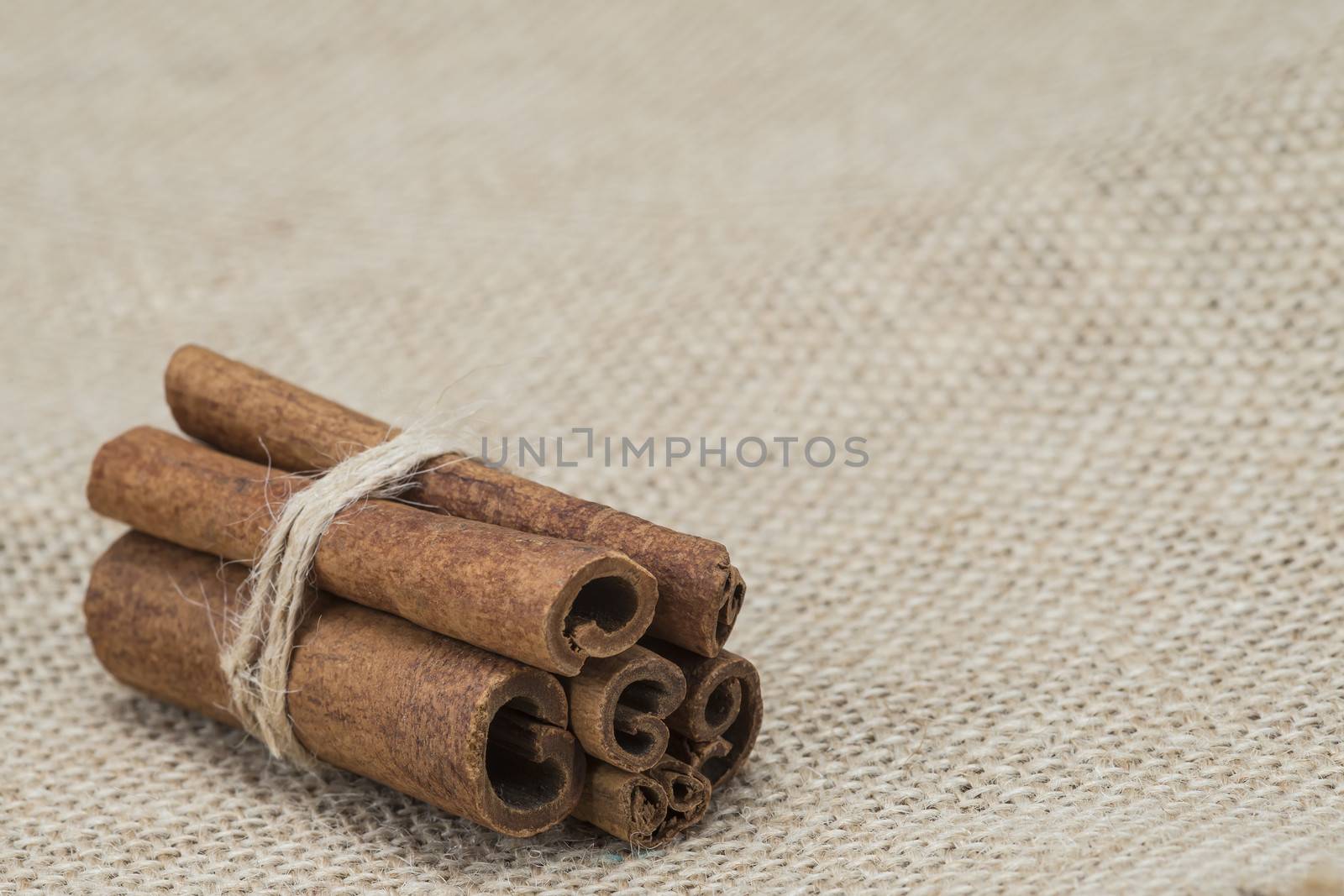 Cinnamon sticks on a piece of burlap