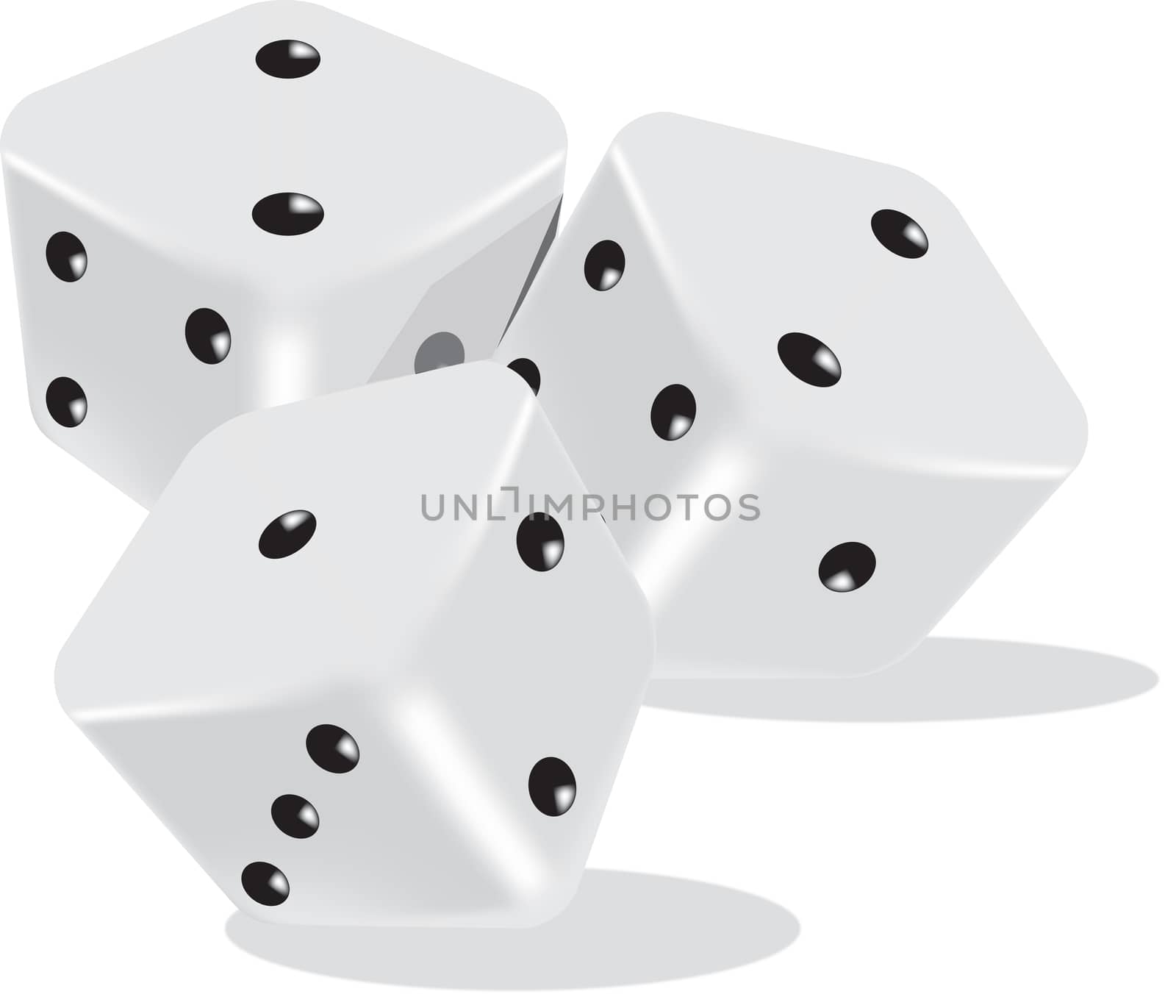 dices in 3d grey and white with black dots