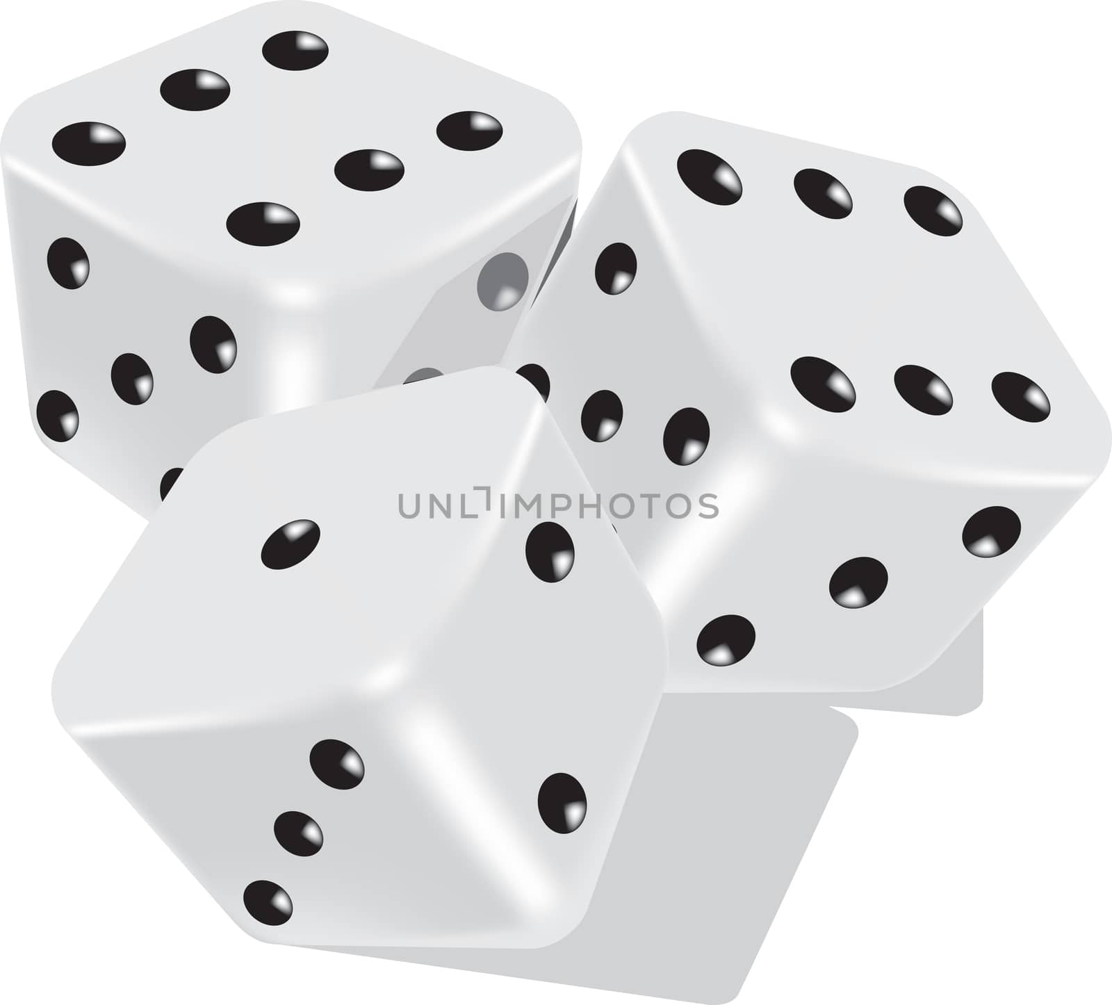 dices in 3d grey and white with black dots
