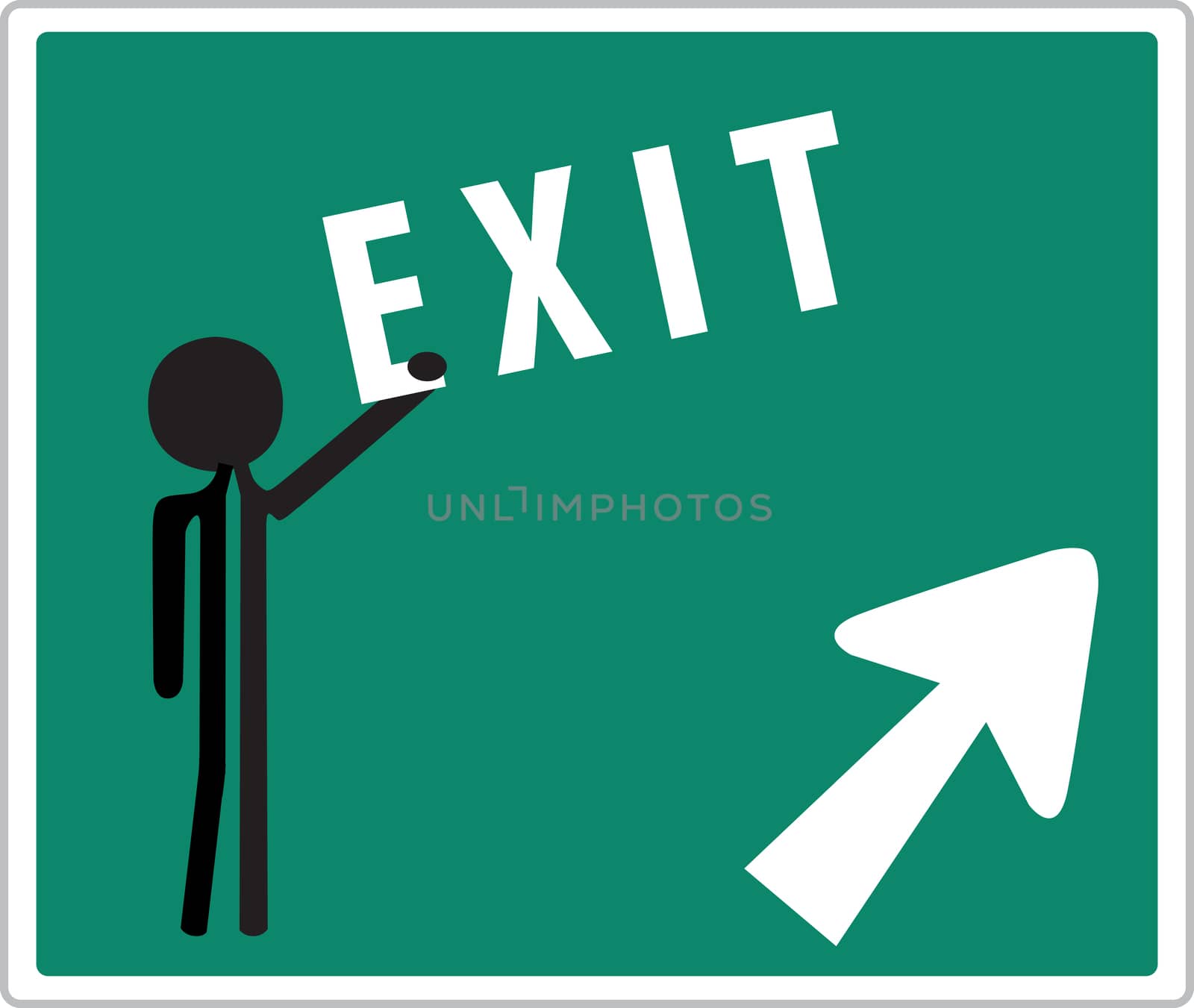 man on green warning exit sign
