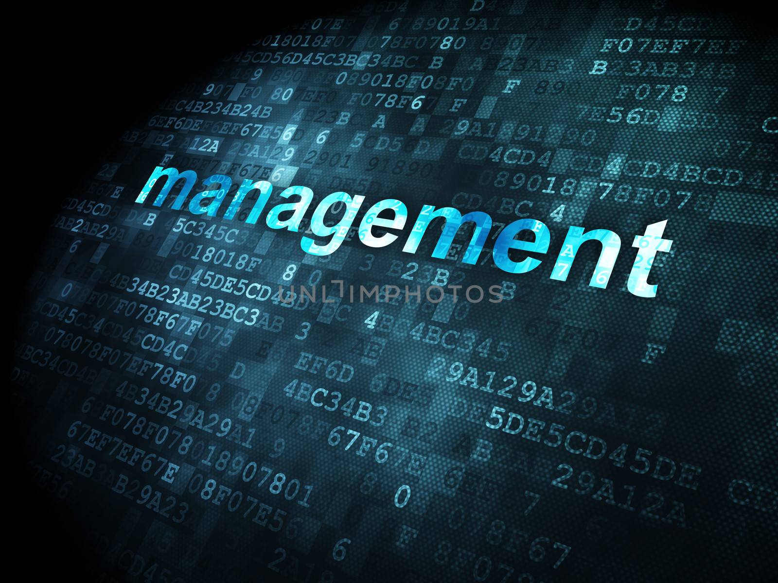 business concept: pixelated words Management on digital background, 3d render