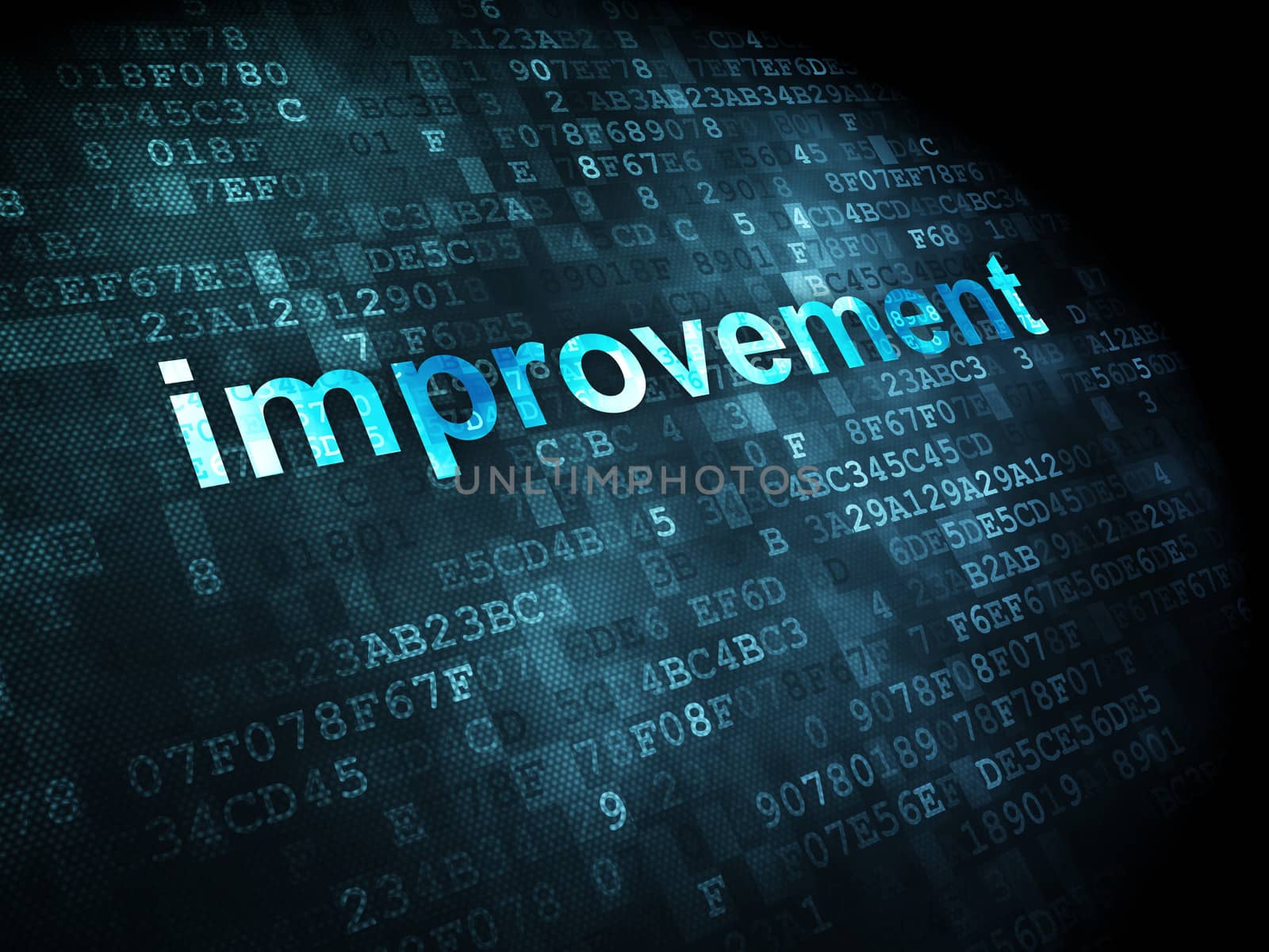 business concept: pixelated words improvement on digital background, 3d render