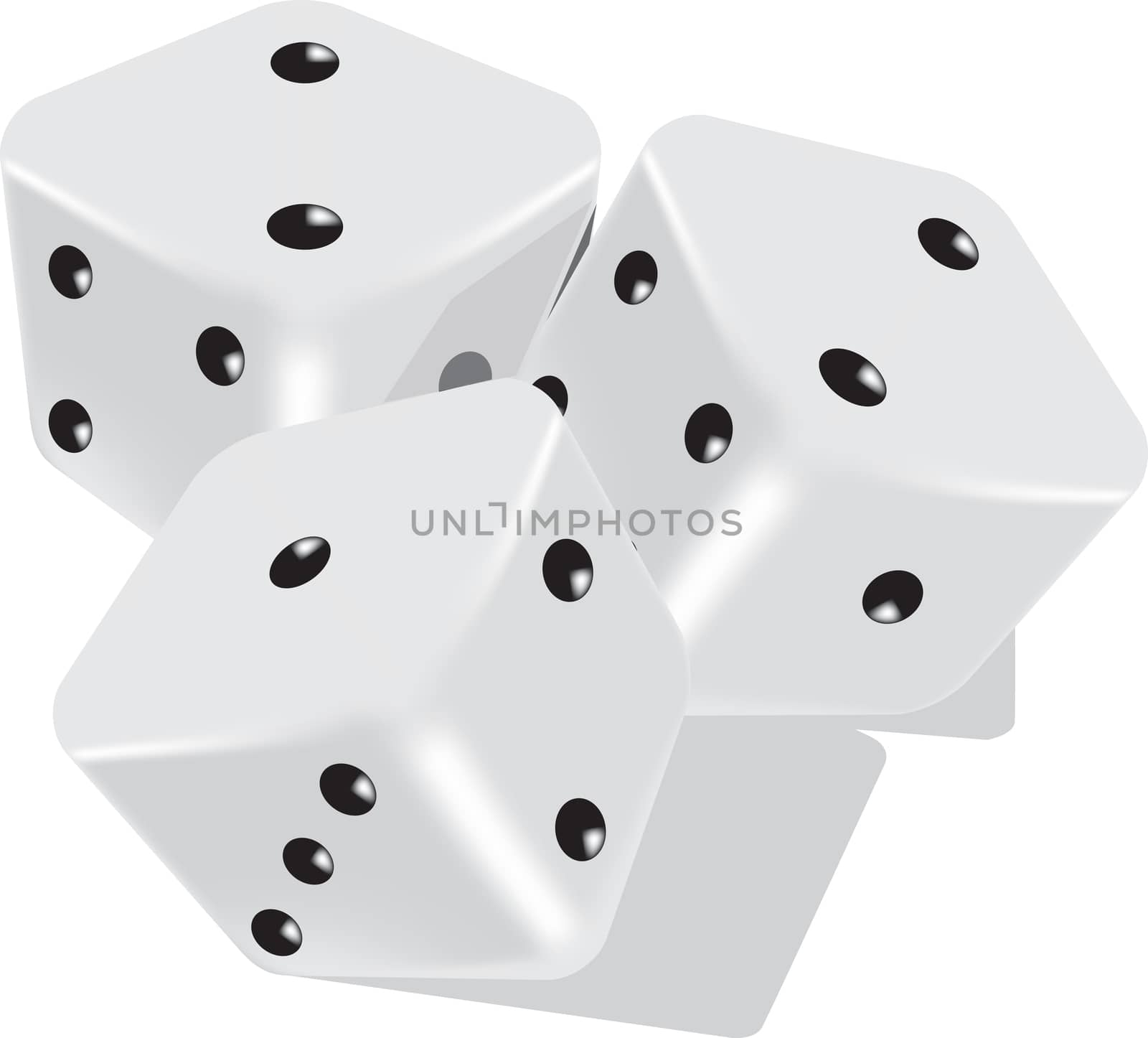 dices in 3d grey and white with black dots