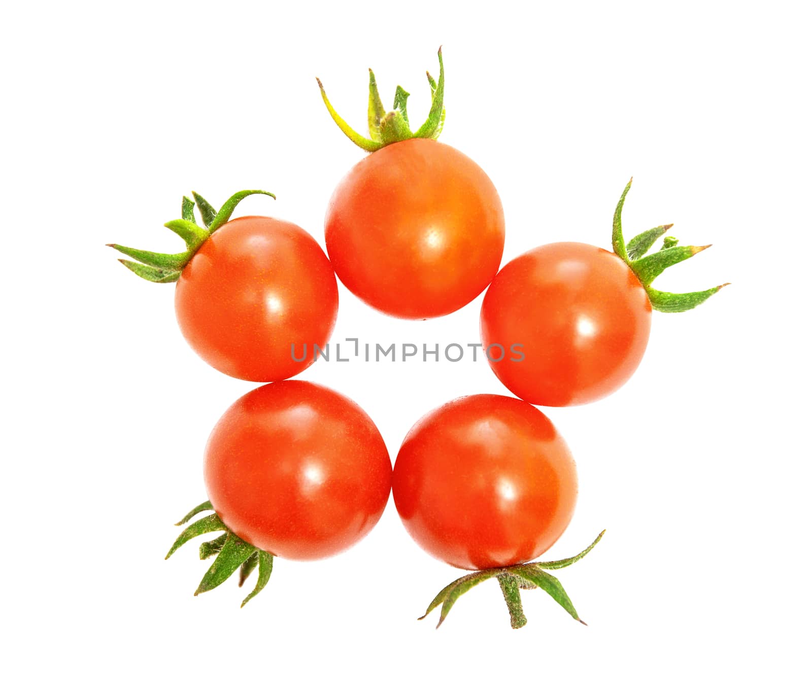 Ripe red cherry tomatoes isolated on a white background.