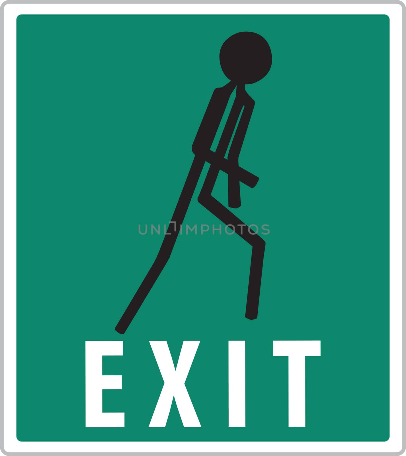 man on green warning exit sign
