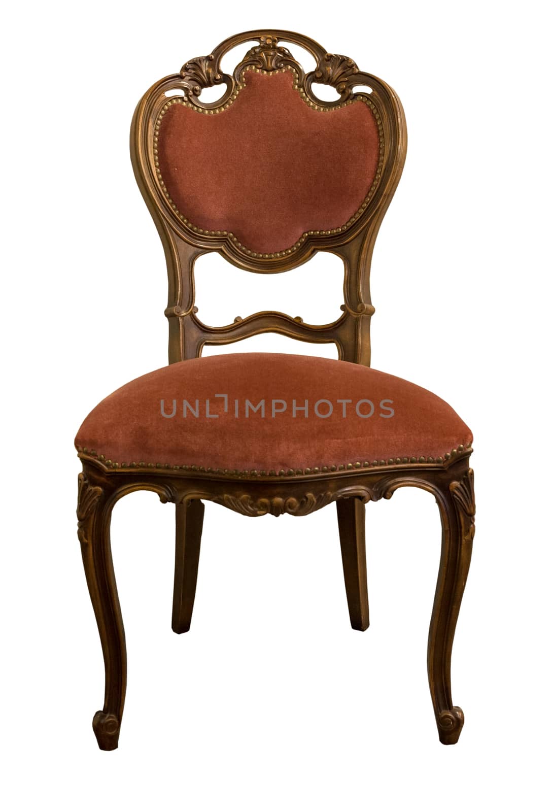 French XIX century antique furniture made from oak wood isolated on white.