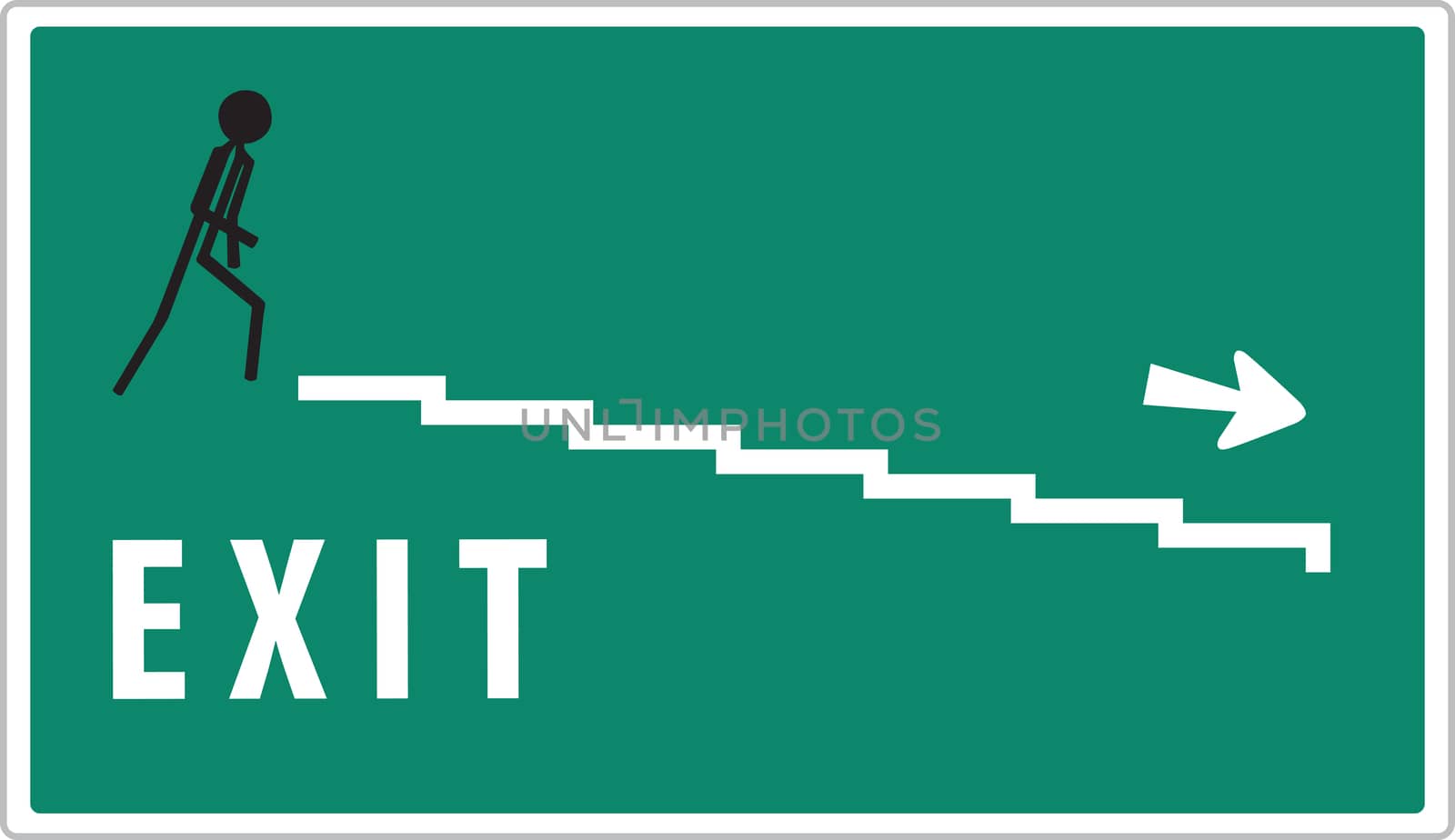 man on green warning exit sign
