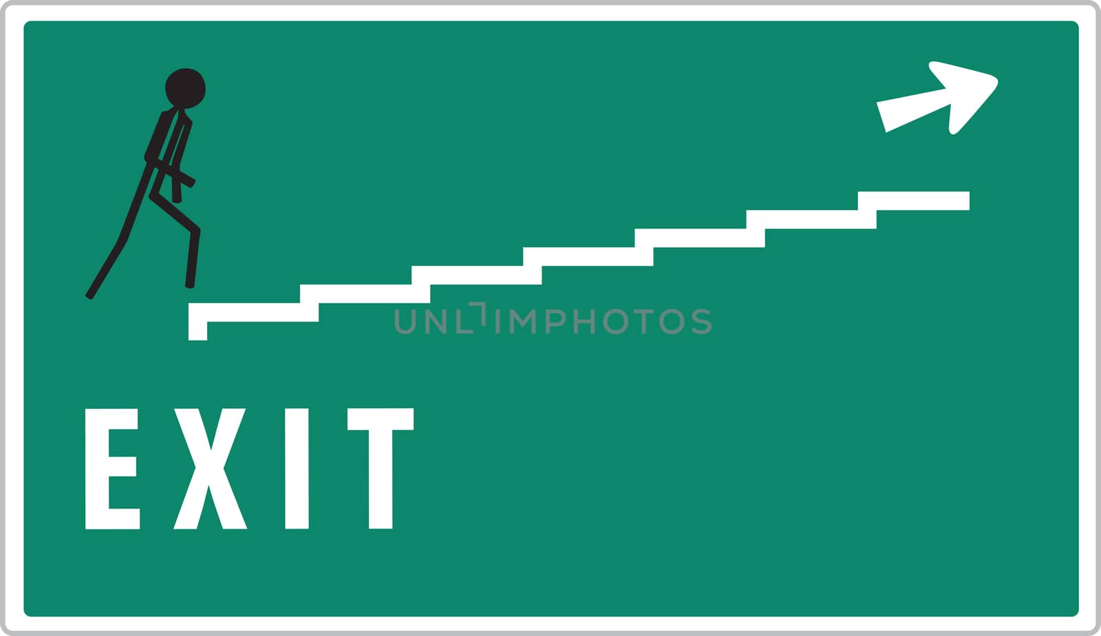 man on green warning exit sign
