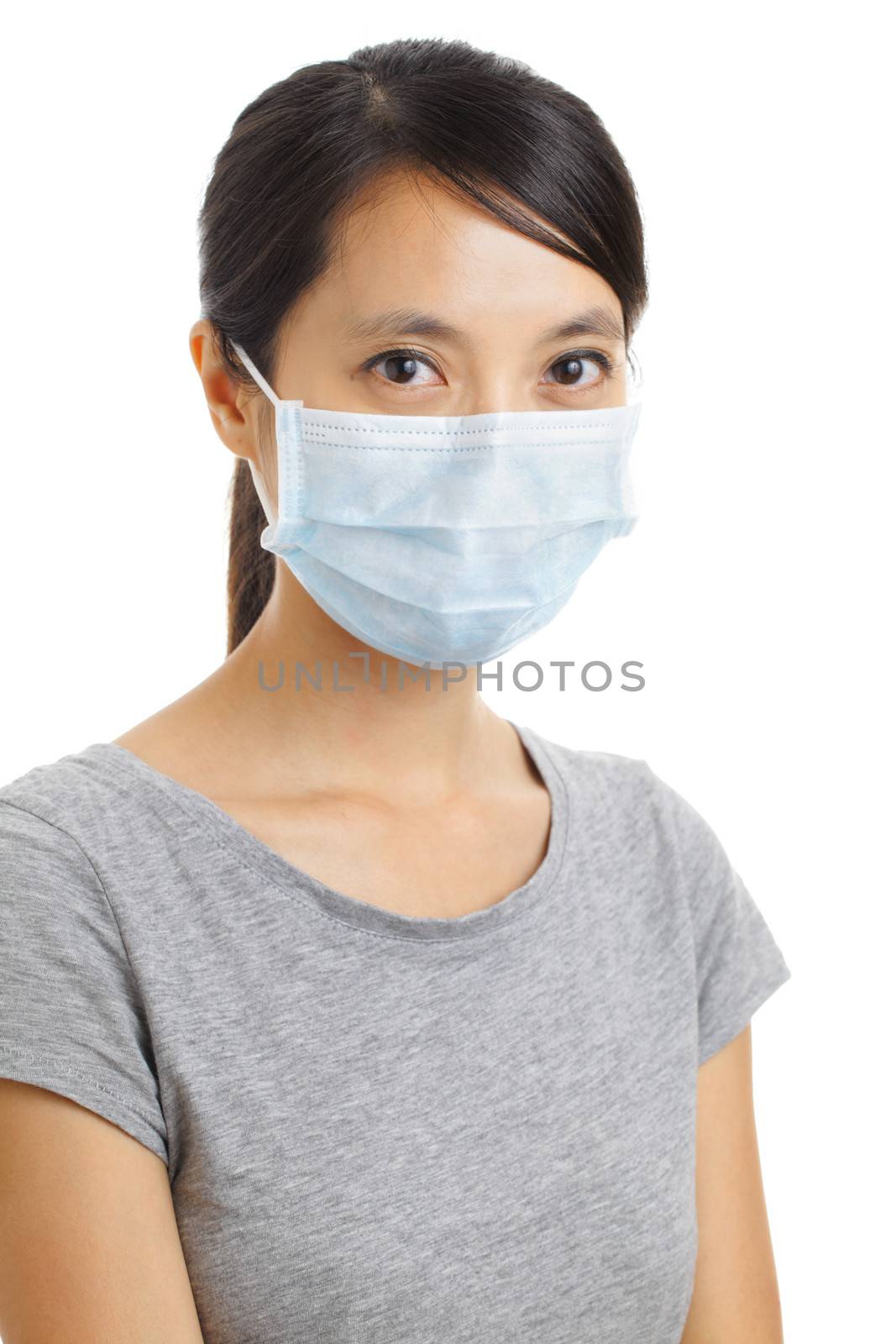 Asian woman with face mask isolated on white