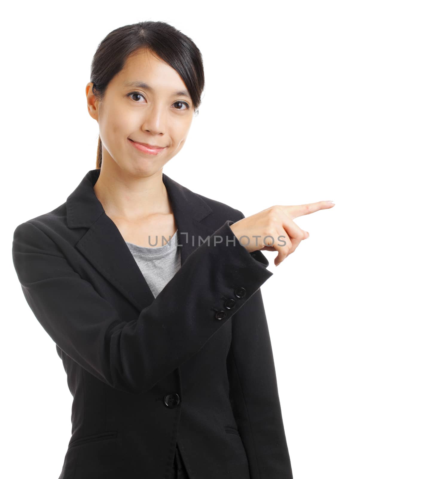 Asian woman pointing