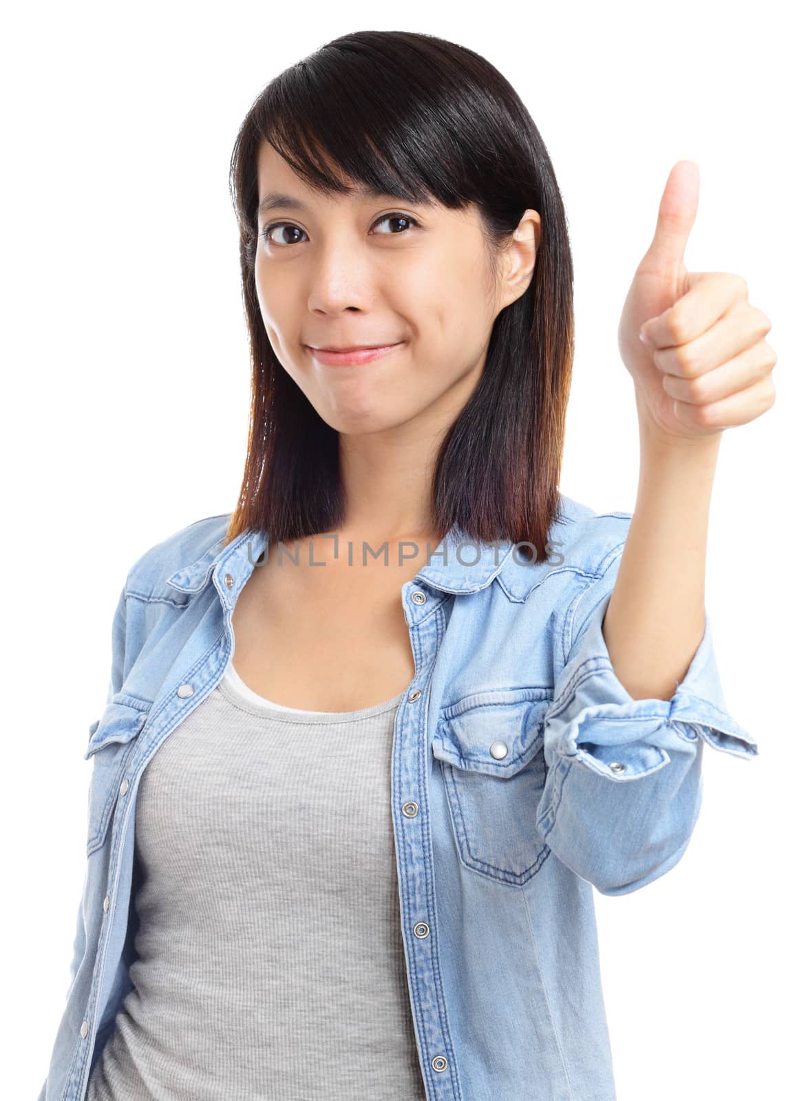 Asian woman with thumb up hand