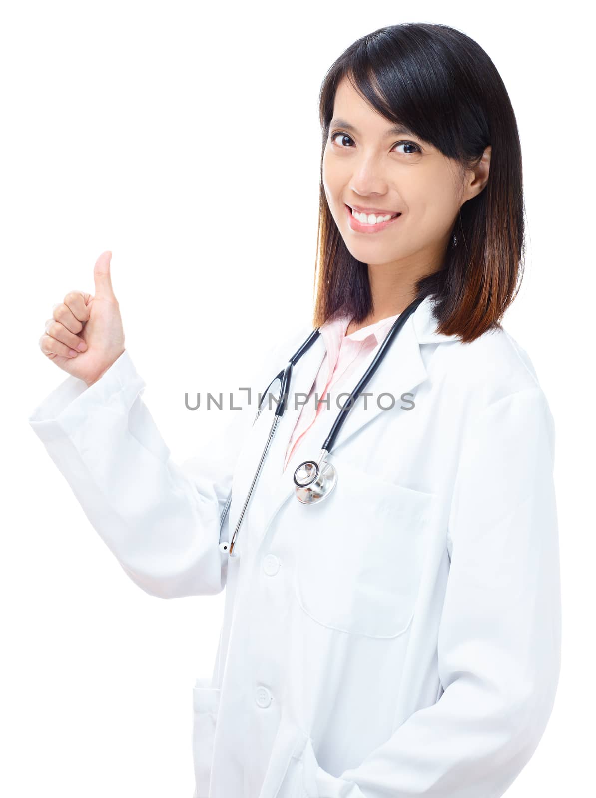 Asian female doctor thumb up