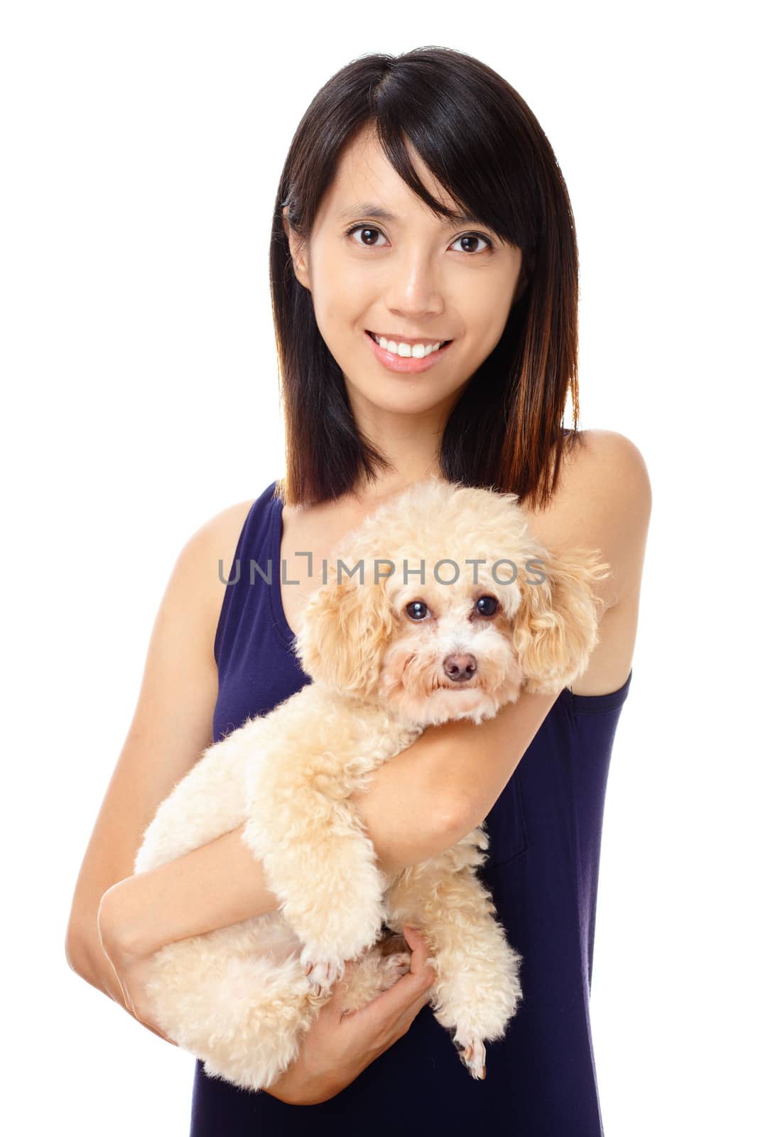 Asian woman with poodle by leungchopan