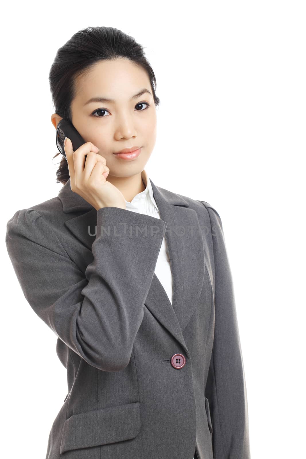Woman using mobile phone by leungchopan
