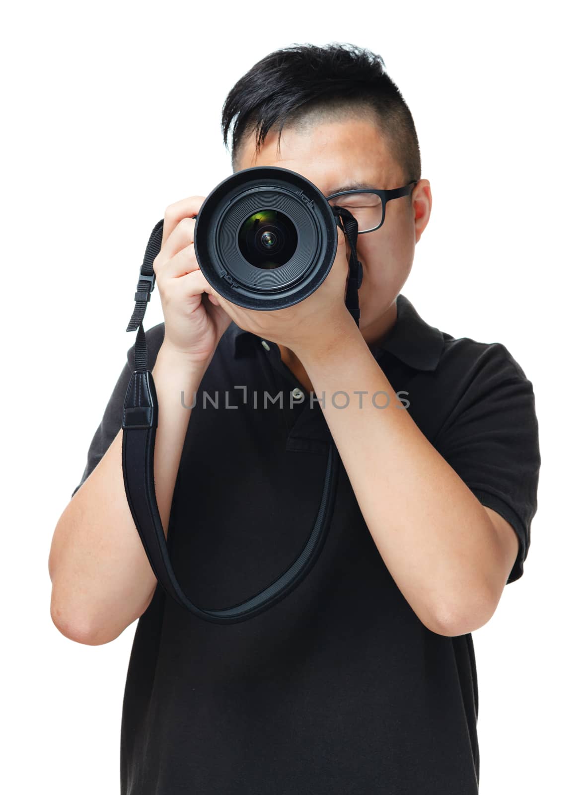 Asian man using camera