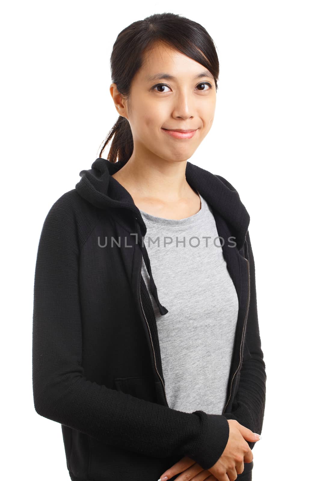 Casual asian woman isolated on white background