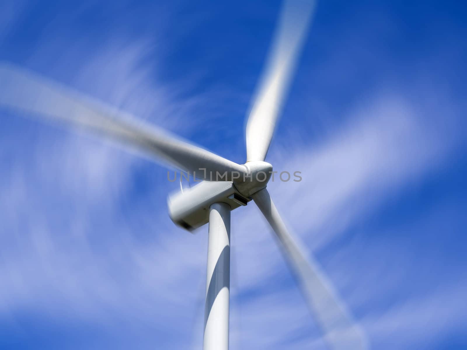 close up of wind turbine propeller in motion