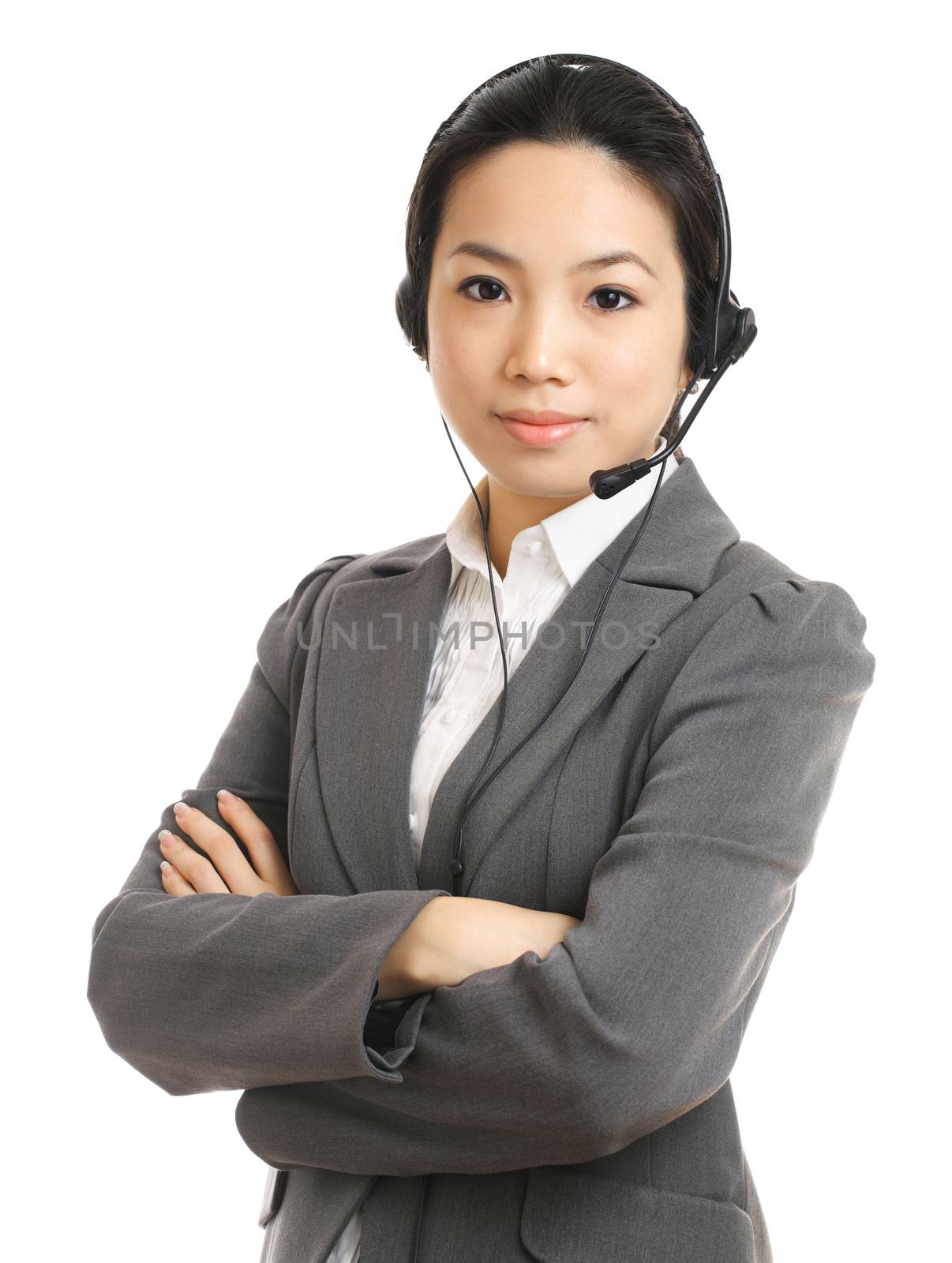 business woman with headset by leungchopan