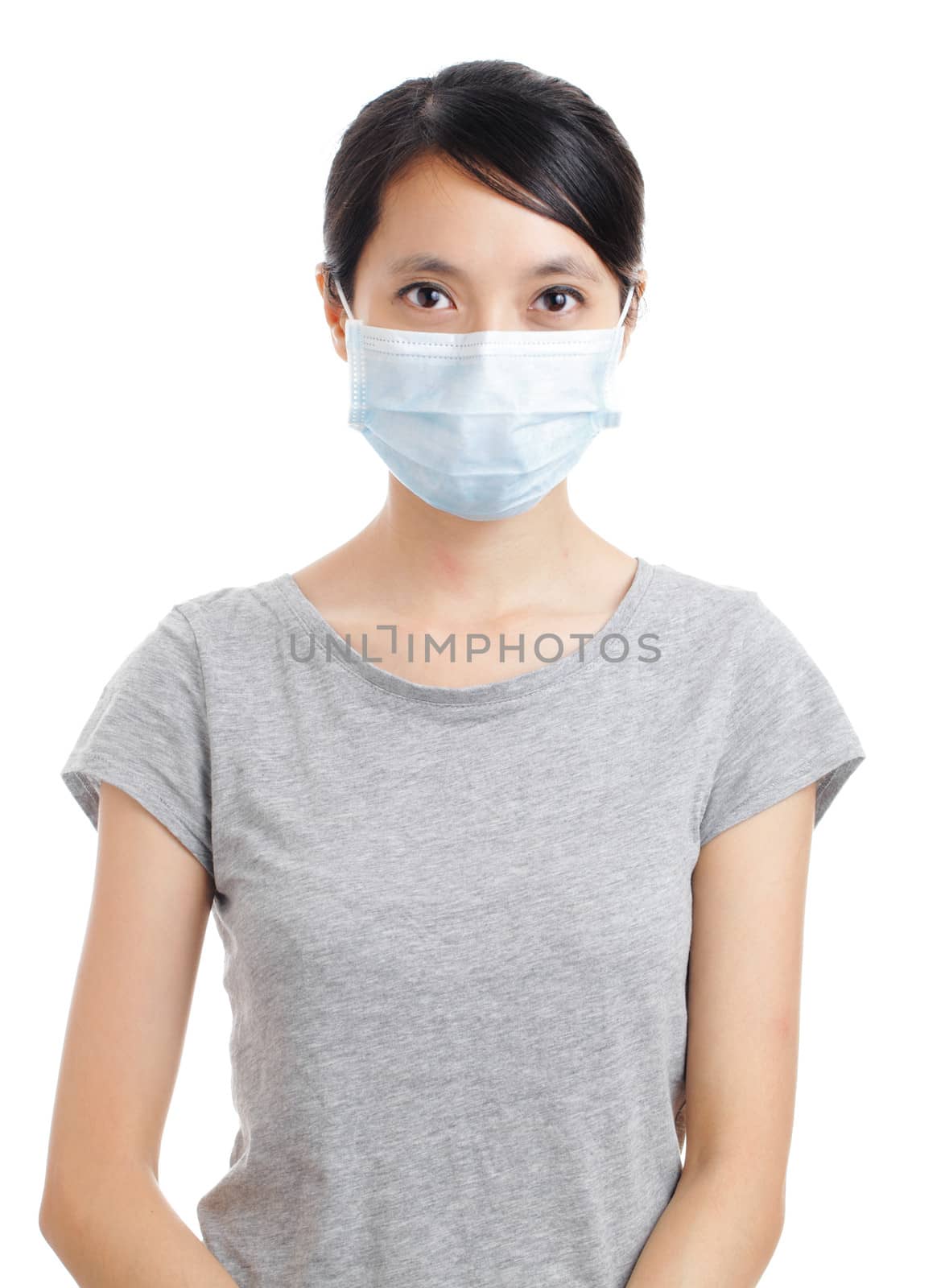 Asian woman with face mask isolated on white