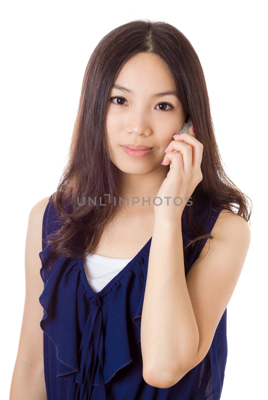 Asian woman using mobile by leungchopan