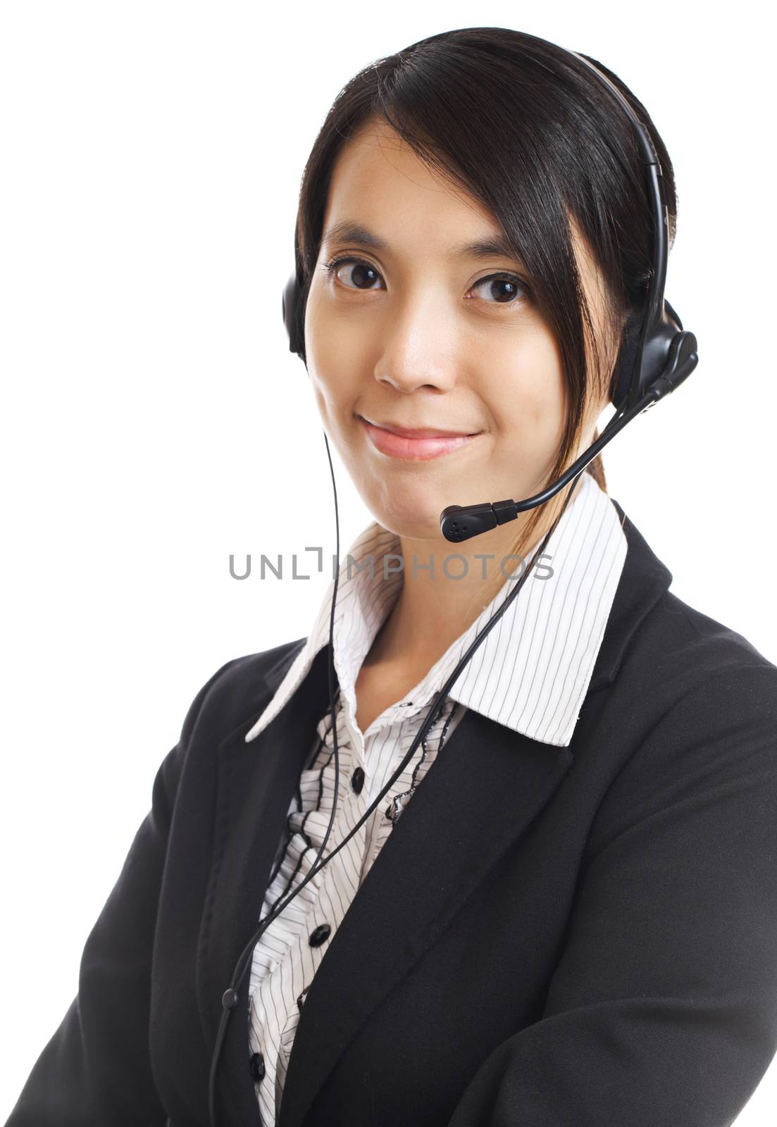Call center business woman with headset by leungchopan