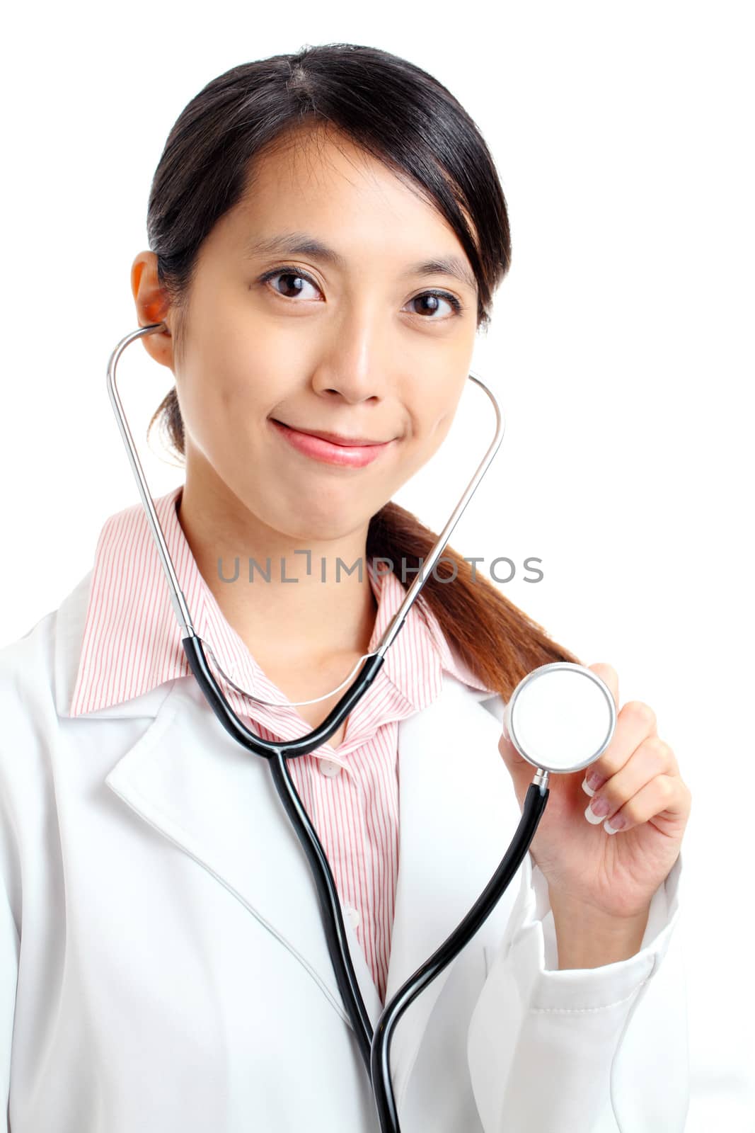 Asian medical doctor holding stethoscope