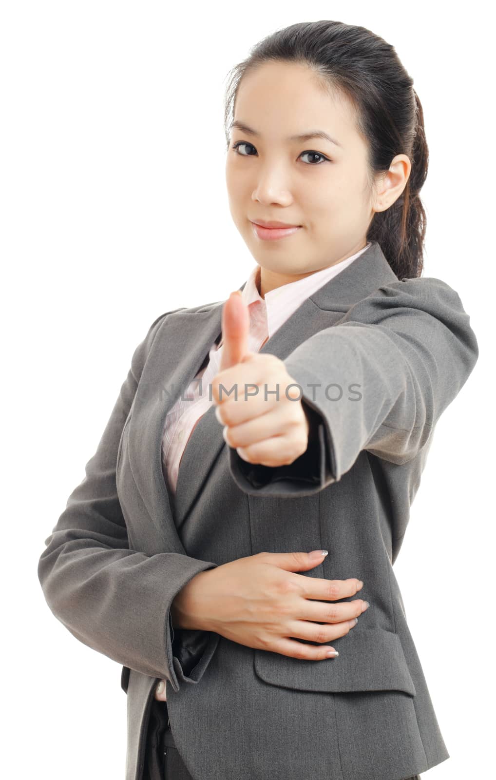 Asian business woman with thumb up