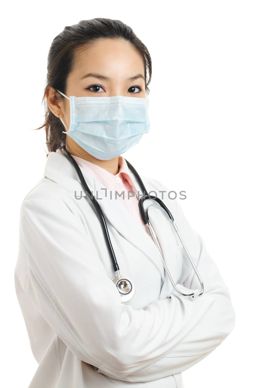 Asian female doctor with face mask by leungchopan